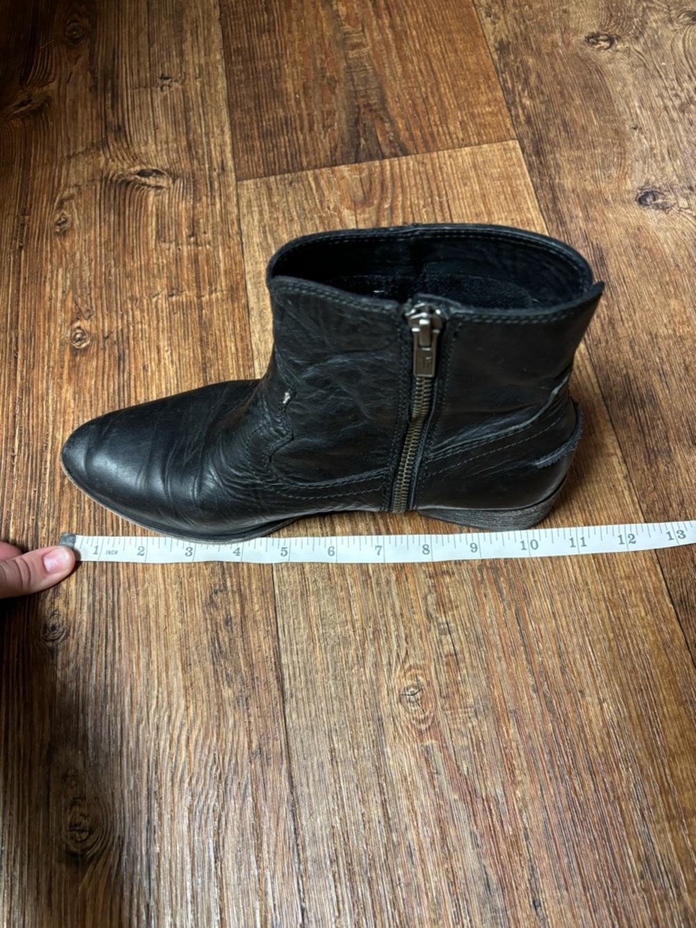 Frye Black Leather Pointed Ankle Boots with Side Zip - Picture 5 of 7